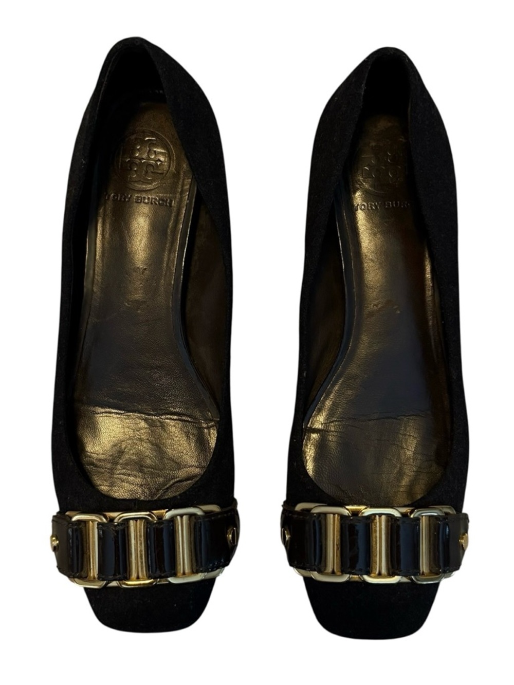Tory Burch Martha Chain Link Ballet Flats Black Flannel Sz 9 - Picture 3 of 9